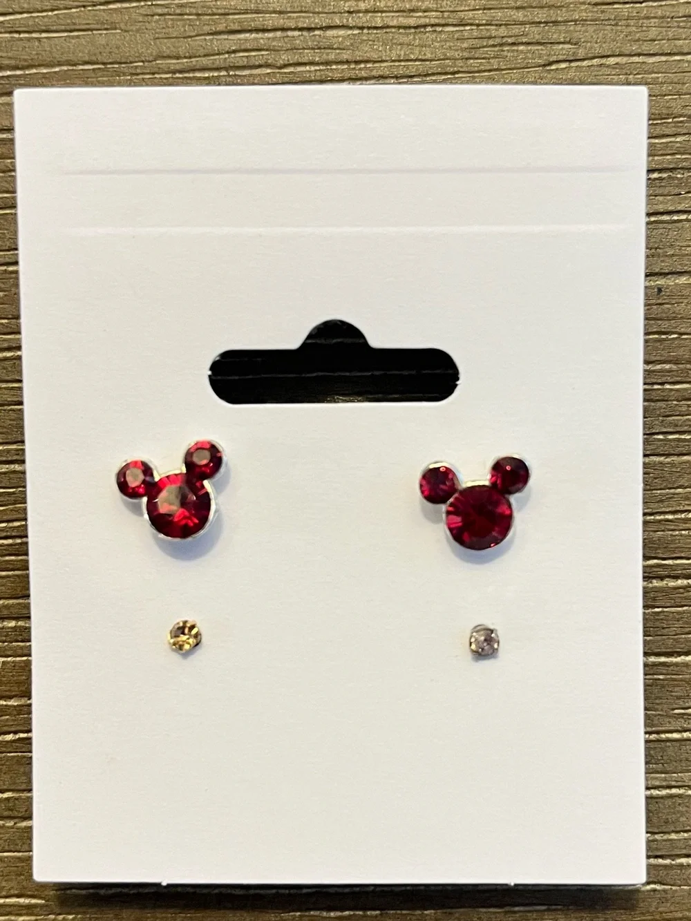 Girls Red Mickey-Style Crystal Stud Earring Set